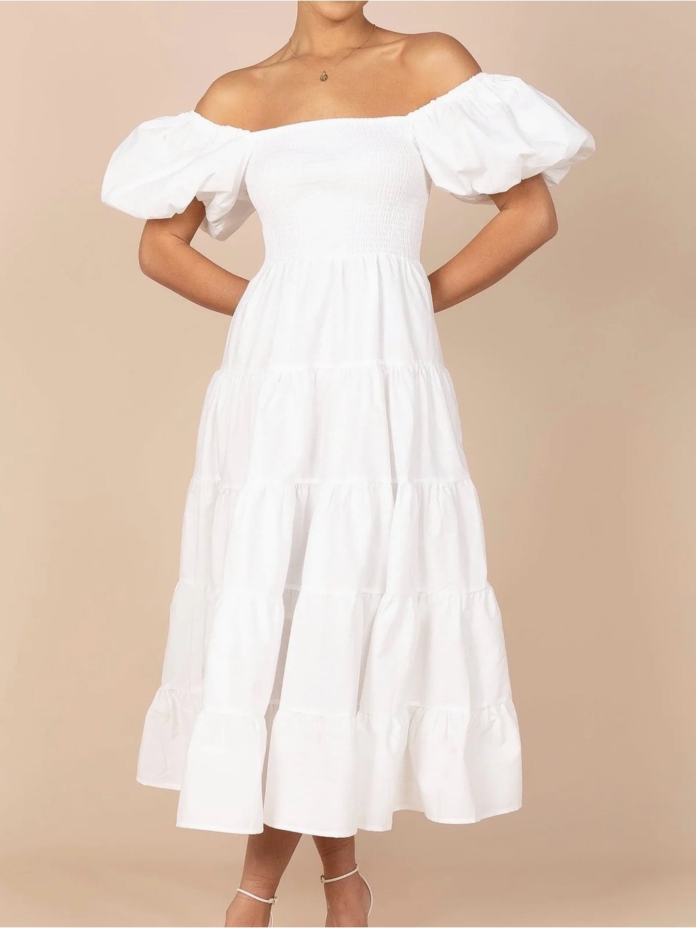 Petal & Pup Annette Puff Sleeve Shirred Midi Dress